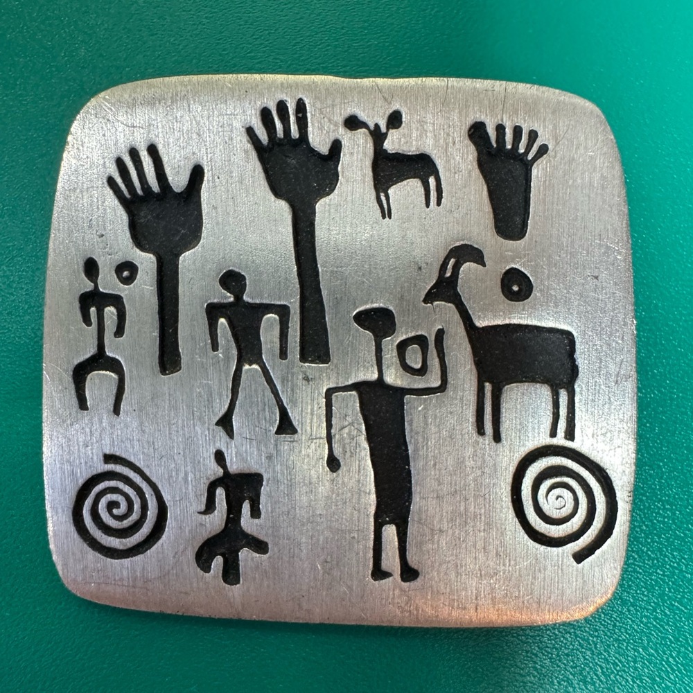 Vintage Alice Seeley pewter petroglyph inspired design brooch
